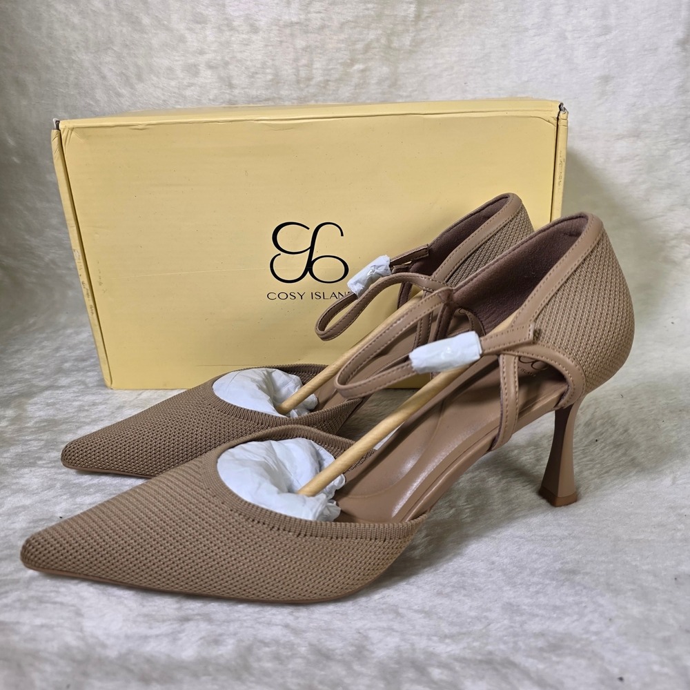 Cosy Island Spotlight Knit Pointed Toe Mary Jane Pumps Tan Women 9.5 NEW